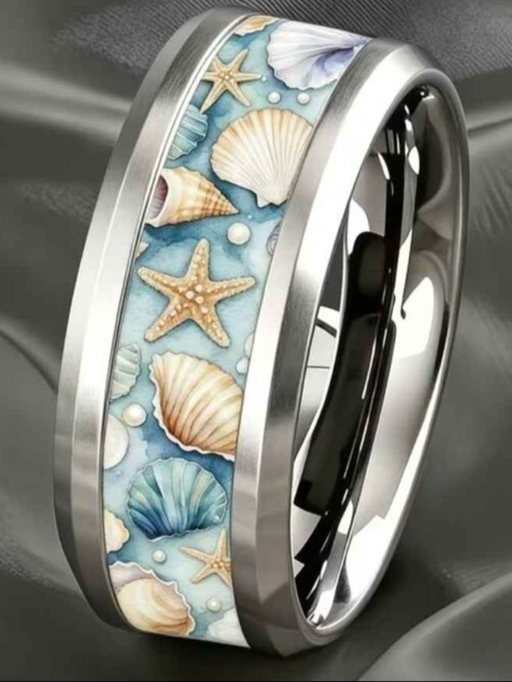Seashell Pattern Stainless Steel Women's Ring Size 8